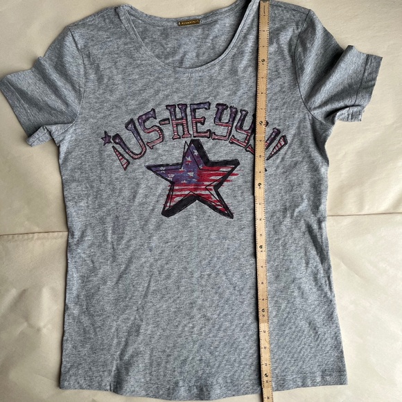 Rebecca Minkoff US Heey American Flag Cotton Gray Oversized Relaxed T-Shirt Top - Picture 2 of 6